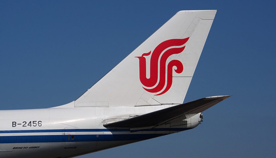 Boing 747 Heck der china Air mit großem rotem Symbol