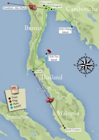 Die Tour durch Thailand kompakt auf einer Karte zusammengefasst